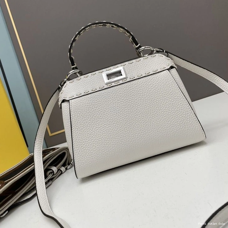 Cheap White Peekaboo Iconic Leather Calf Mini In Bag Fendi Stitching 0825